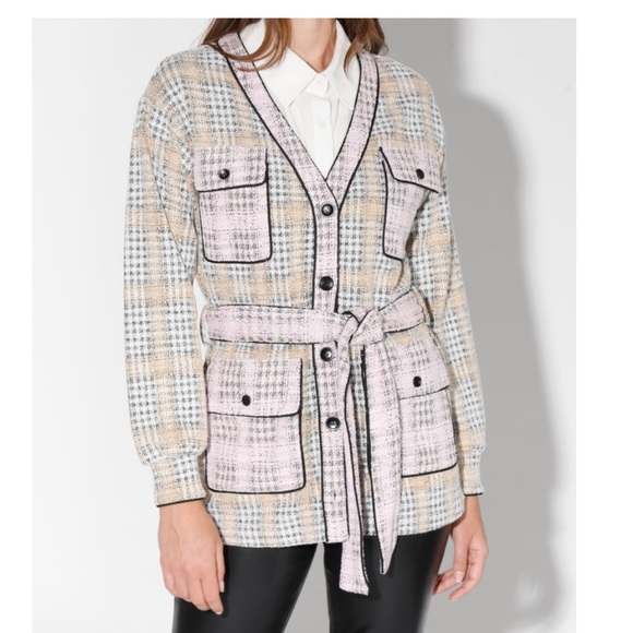 Walter Baker Tracey Belted Knit Tweed Cardigan Size Large - Picture 3 of 9
